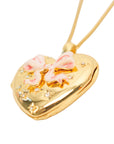 Vintage-Style Heart & Ribbon Motif Rhinestone Locket Necklace