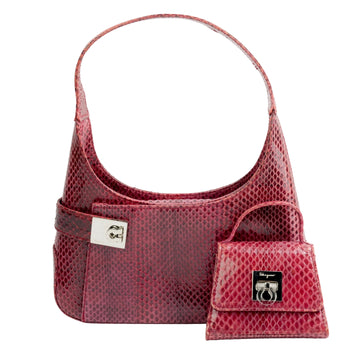 SALVATORE FERRAGAMO Ultra Rare Lizard Leather Parent-Child Bag Handbag