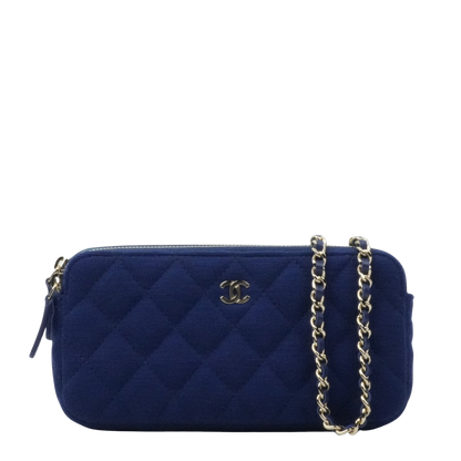 CHANEL Cotton Jersey Matelassé Chain Wallet/Mini Shoulder Bag 2Way