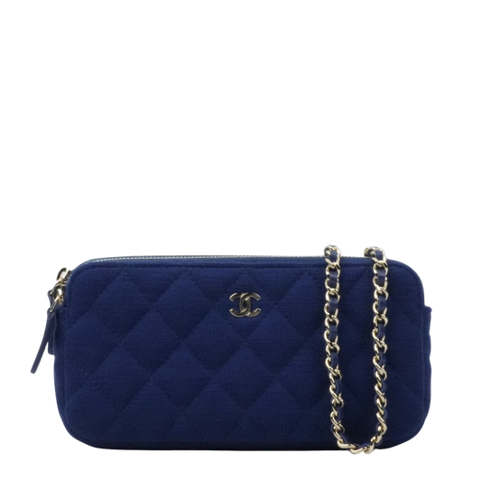 CHANEL Cotton Jersey Matelassé Chain Wallet/Mini Shoulder Bag 2Way