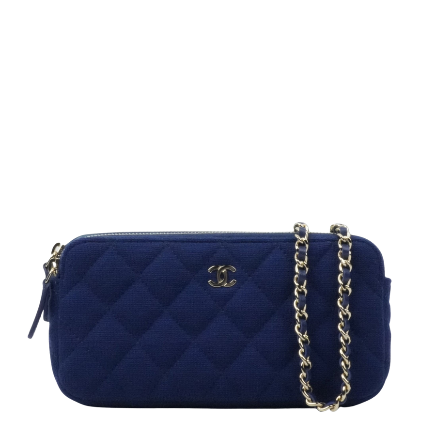 CHANEL Cotton Jersey Matelassé Chain Wallet/Mini Shoulder Bag 2Way