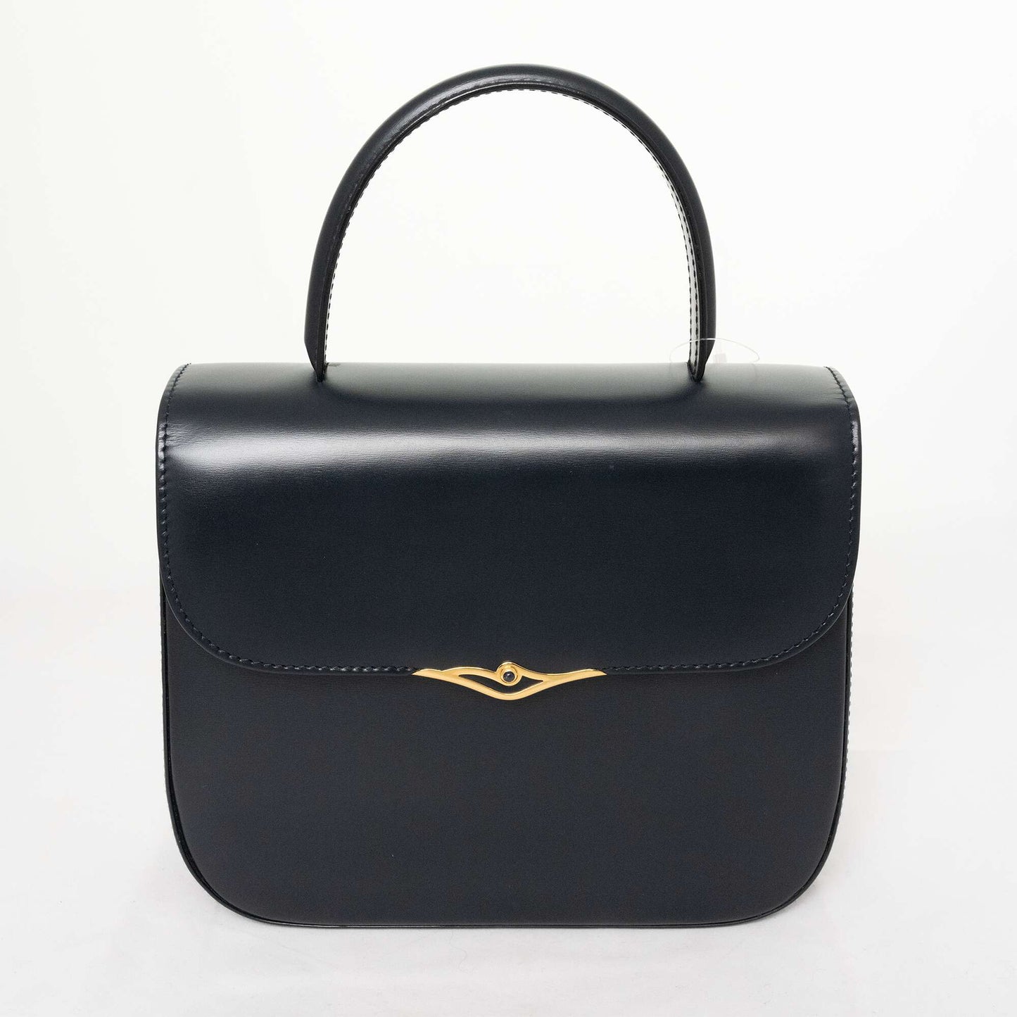 CARTIER Sapphire Leather With Gold Hardware Handbag