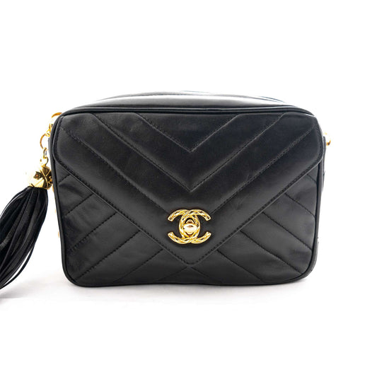 CHANEL 1991-1994 With No. 2 V-Stick, Coco Mark, Lambskin Shoulder Bag