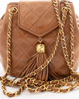 CHANEL 1989-1991 Lambskin Tassel Flap Seal Included 1st Tier W Chain Shoulder Bag