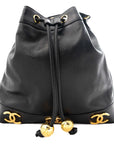 CHANEL 1994-1996 Caviar Skin Triple Coco Mark Drawstring Chain Shoulder Bag