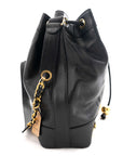 CHANEL 1994-1996 Caviar Skin Triple Coco Mark Drawstring Chain Shoulder Bag