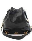 CHANEL 1994-1996 Caviar Skin Triple Coco Mark Drawstring Chain Shoulder Bag