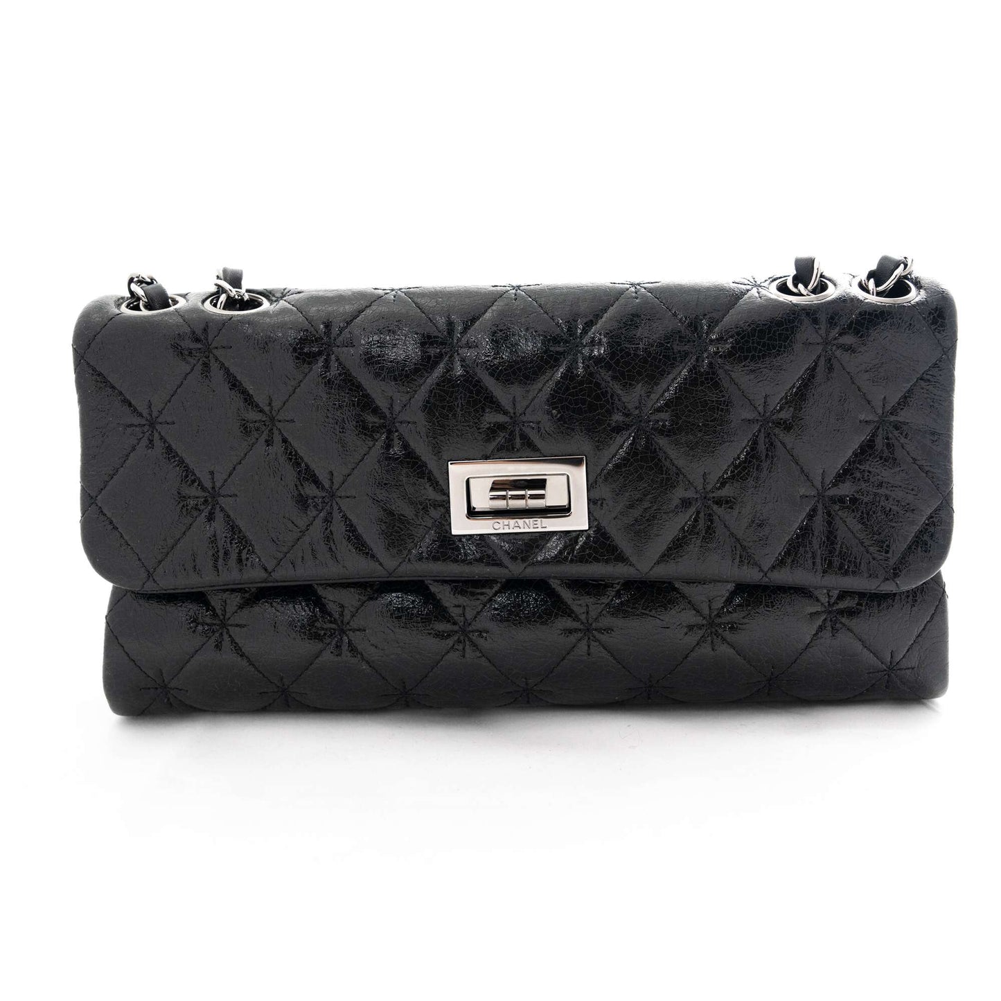 CHANEL Leather BLACK SILVER  Shoulder Bag