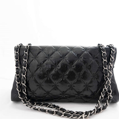 CHANEL Leather BLACK SILVER  Shoulder Bag