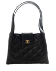 CHANEL 2000-2002 With Coco Mark Turn Lock Caviar Skin Shoulder Bag