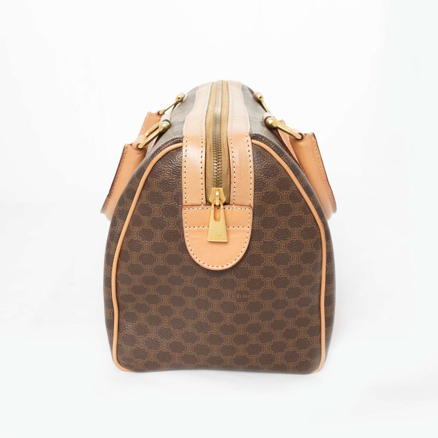 CELINE Brown Mcadam Mini Boston Handbag