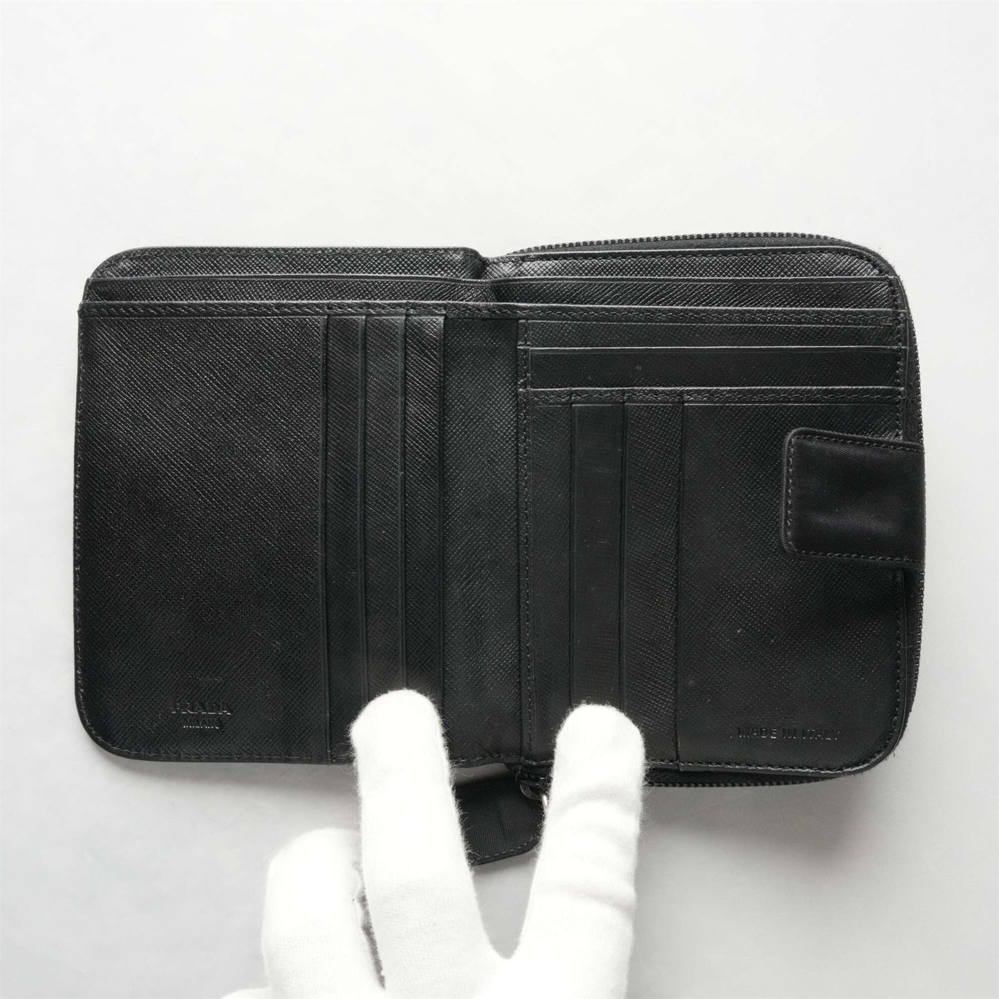 PRADA Nylon Round Zip Compact Wallet