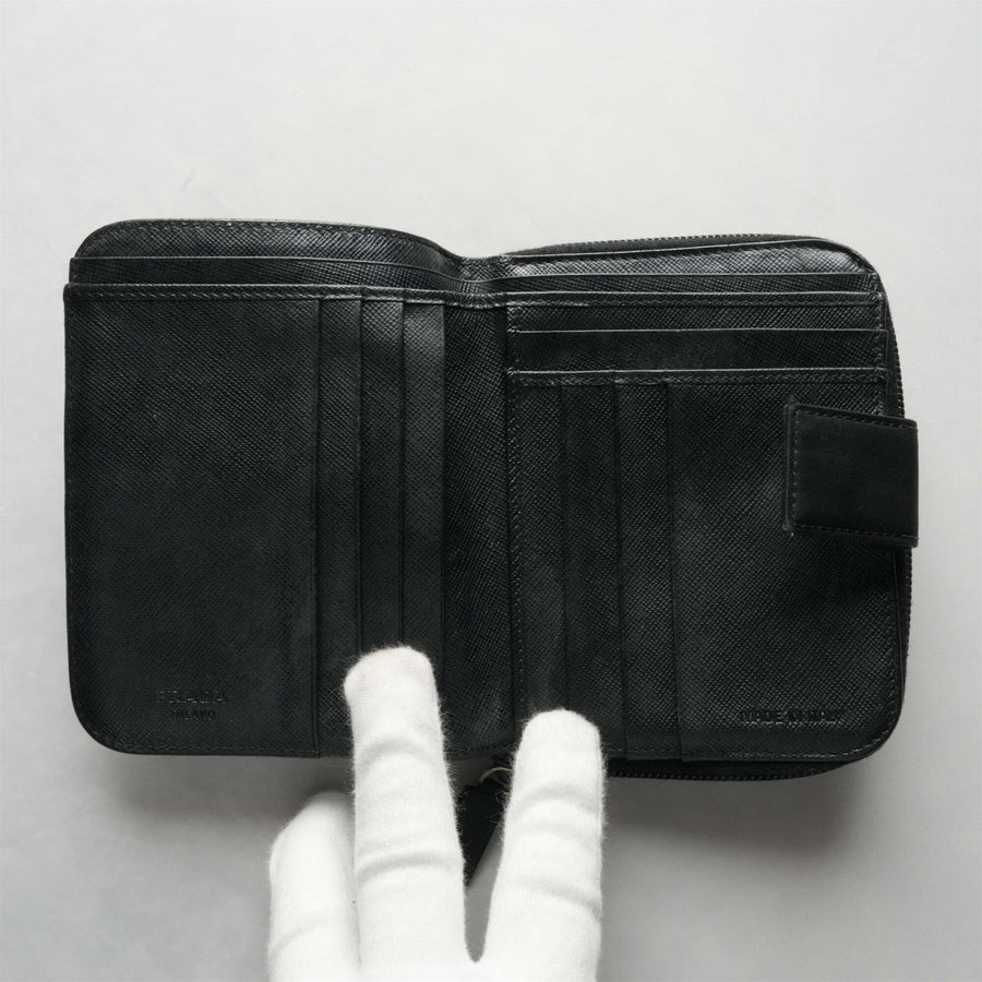 PRADA Nylon Round Zip Compact Wallet